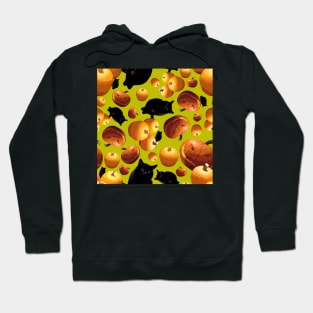 Black Cat and Pumpkins Tossed on Yellow Green Repeat 5748 Hoodie